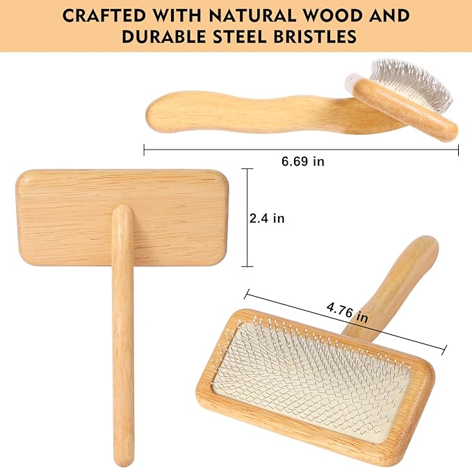Dog Slicker Brush for Shedding & Grooming - Professional Dog Brush and Cat Brush with Coated Tips & Air-Cushion Design, Deshedding Tool Removes Undercoat Tangles & Loose Fur for Long/Short Hair Pets
