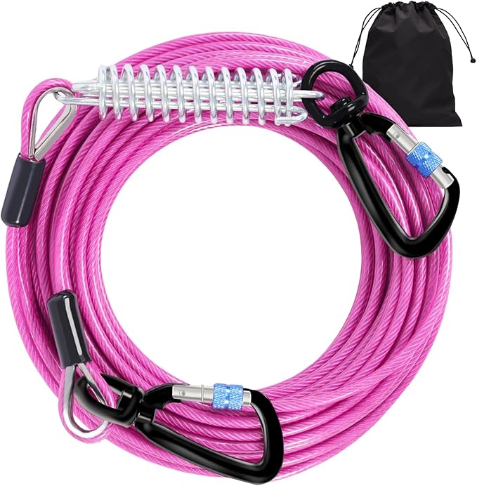Snagle Paw Heavy Duty Long Leads for Yard 120FT-1000LBS Break Strength, Tie Out Cable With Swivel Lockable Hook & Spring, Chew Proof Chain for Outside, Run Cable for Medium Large Dogs