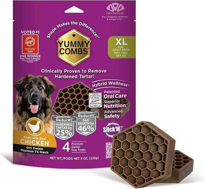 Dog Dental Treats – Vet VOHC Approved, Removes Tartar & Cleans Teeth – Yummy High Protein Chicken Treat for Extra Large Dogs (Mini Pack, 4 Count)