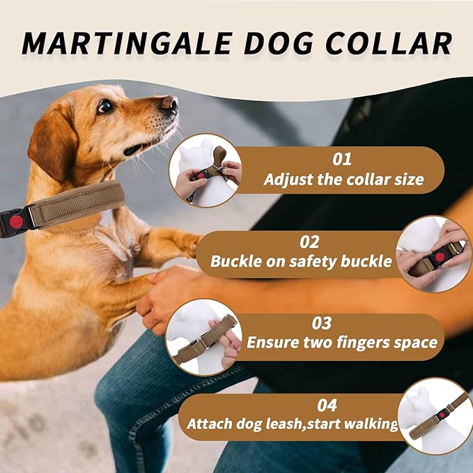 Martingale No Pull Dog Collar for Large Medium Small Dogs, Heavy Duty Nylon Reflective Adjustable Anti Pull Slip Collar with Buckle for Training Walking S Khaki