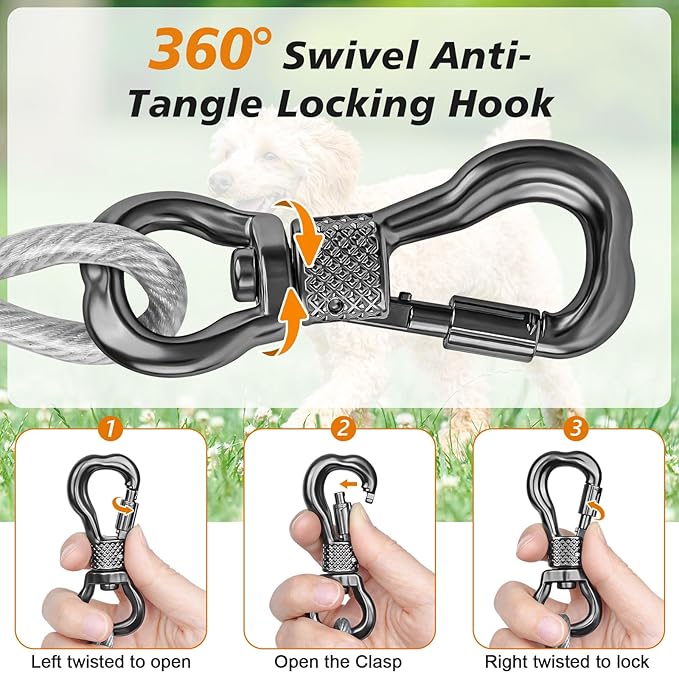 Tresbro 10 FT Dog Tie Out Cable with Spring, Shock Absorbing Tether Chains for Outside Aavilable in 10/15/20/25/30/40/50/70/100/120 FT, Heavy Duty Leads for Yard for Medium & Large Dogs Up to 500 LBS
