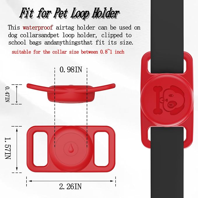 4 Pack Waterproof AirTag Dog Collar Holder Compatible with Apple AirTag, Silicone Hidden Loop Holder for Airtag Tracker, Anti-Lost Dog Collar Air Tag Accessories(Orange,White,Red,Dark Red)