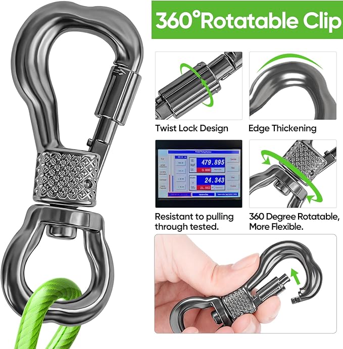 Tresbro 70FT Reflective Tie Out Cable for Dogs Up to 250 Pounds, Steel Wire Dog Leash Cable with Stainless Rotatable Buckle, Lightweight and Enduring, Dog Chains Outside for Outdoor Yard, Green