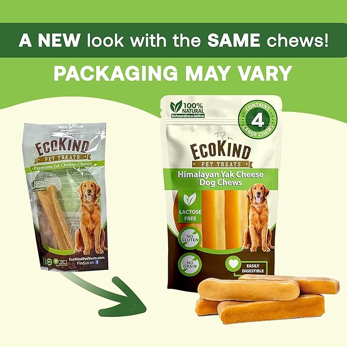 EcoKind Premium Gold Yak Cheese Himalayan Dog Chews, Dog Treats Large Breed, All Natural, High Protein, for Aggressive Chewers, Large - 8+ Chews (2 lbs)