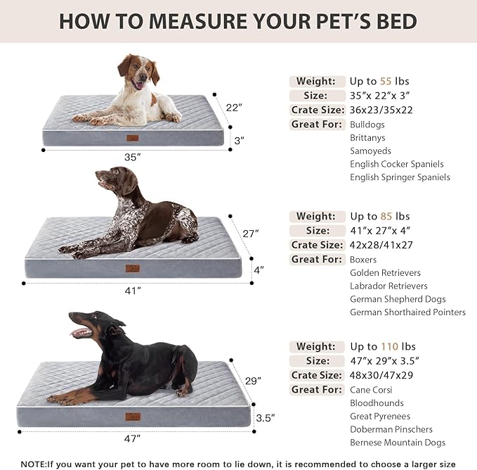 WNPETHOME Orthopedic XXL Dog Beds Large Sized Dog, Waterproof Extra Large Dogs Bed with Removable Washable Cover, Multi-Needle Quilting Dogs Crate Bed