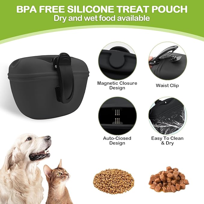 JIURUN Dog Treat Bag - Dog Training Treat Bag, Treat pouchs for Pet Training with Dog Treat Bag, Puppy Training Clicker, Collapsible Dog Bowl, 2 Dog Poop Bag