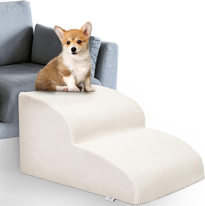 Dog Stairs for Small Dogs - High Density Foam Pet Steps, Extra Wide Dog Ramp with Non-Slip Bottom for High Beds, Couch and Sofa, Best for Dogs Injured, Older Doggy Cats