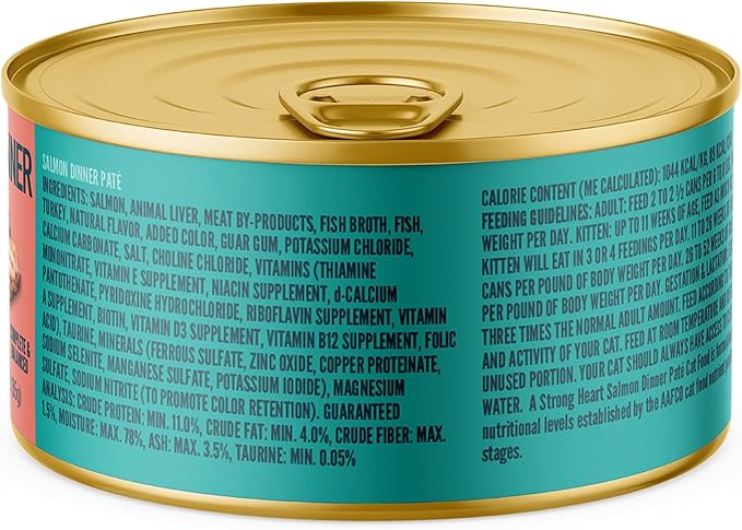 A Strong Heart Canned Wet Cat Food, Salmon Dinner Paté - 3 oz Cans (Pack of 24), Made in The USA with Real Salmon