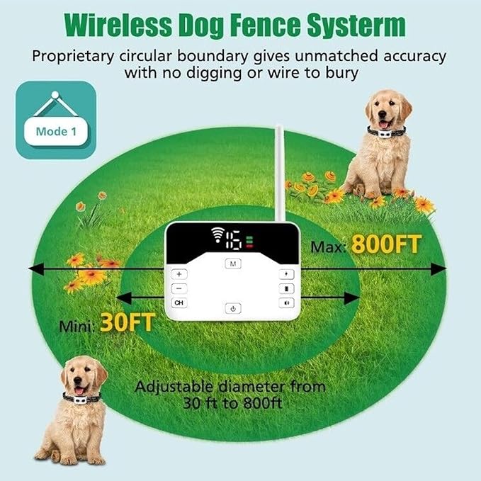 Wireless Dog Fence Electric Training Collar 2 in 1, Dog Boundary Containment System, Beep & Shock Dog Fence with Waterproof Collar, Adjustable Control Range, Pet Fence for Stubborn Dogs,for2dogs