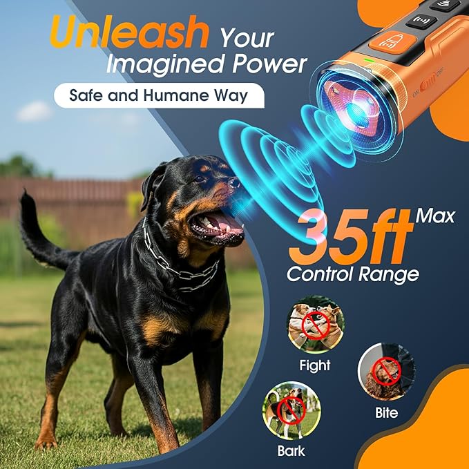Dog Bark Deterrent Devices, Ultrasonic Anti Barking Device for Dogs, Stopping Own or Neighbor's Dog Barking,Portable Dog Training Device, Safe & Effective for Indoor & Outdoor Use, Orange