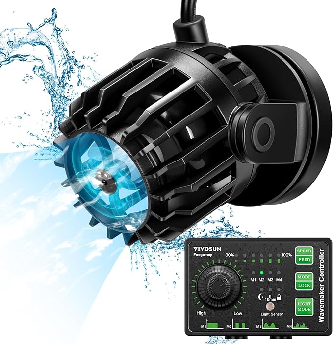 VIVOSUN Aquarium Wave Maker, 2113GPH Circulation Pump with Controller & Magnetic Suction Base, Adjustable Submersible Powerhead for 20-60 Gal Freshwater/Saltwater Fish Tank, 25W