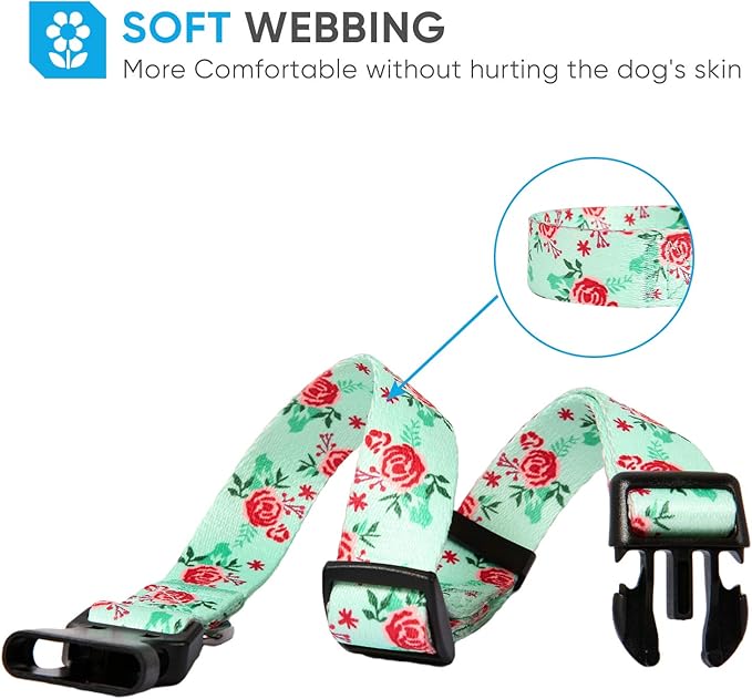HEELE Dog Collar, Adjustable Soft Dog Collar for Small Medium Large Dogs,Floral Patterned Puppy Collars with Quick Release Buckle M Length 13.39''-20.87''