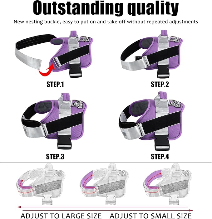 Bolux Dog Harness, No-Pull Reflective Dog Vest, Breathable Adjustable Pet Harness with Handle for Outdoor Walking - No More Pulling, Tugging or Choking (Lavender, Small (Pack of 1))