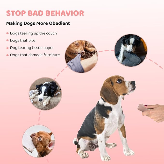 Dog Bark Deterrent Device - Rechargeable Ultrasonic Anti Barking Device for Dogs Effective Control up to 50 Ft Safe and Humane for Indoor and Outdoor Use Pink