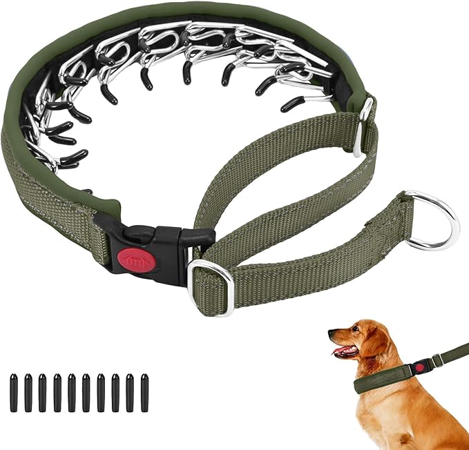 Martingale No Pull Dog Collar for Large Medium Small Dogs, Heavy Duty Nylon Reflective Adjustable Anti Pull Slip Collar with Buckle for Training Walking S Army Green
