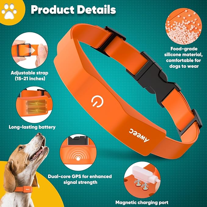 GPS Electric Dog Fence with Free App, Wireless Fence System with Training Collar, Portable Fence for Outdoor Use, Rechargeable Waterproof Flexiable Collar, Adjustable of Dogs (Orange)