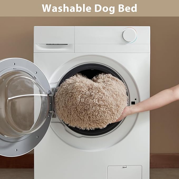 WNPETHOME Calming Dog Bed & Cat Bed, Anti-Anxiety Donut Small Dog Beds, Fluffy Faux Fur Cat Cushion Dogs Bed for Small Dogs and Pet (24 x 24 Inch, Brown)