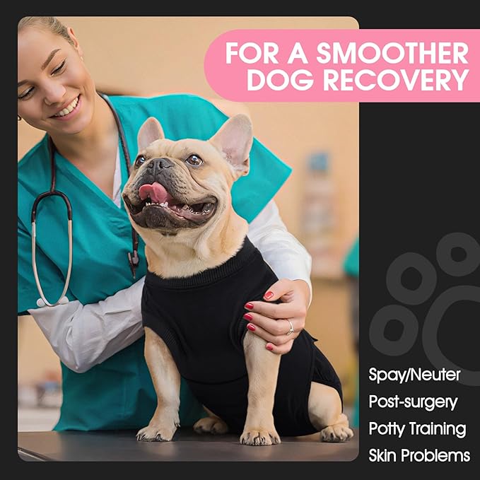 FUAMEY Dog Recovery Suit Male,Dogs Surgery Neuter Suits Puppy Spay Shirts for Female Protect Dog's Skin Anti Licking Abdominal Wounds Doggie Onesie Pet Bodysuit Alternative to Cone Black XXL