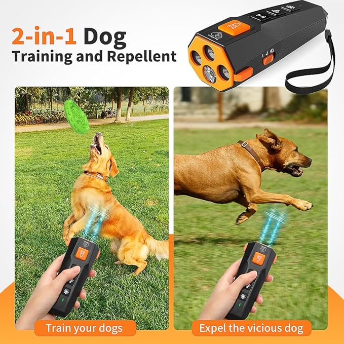 Dog Bark Deterrent Devices - Ultrasonic Dog Bark Deterrent - 4X Dog Barking Silencer with 23 FT Range - Ultrasonic Dog Barking Silencer - 2 in 1 Antibarking Device for Dogs