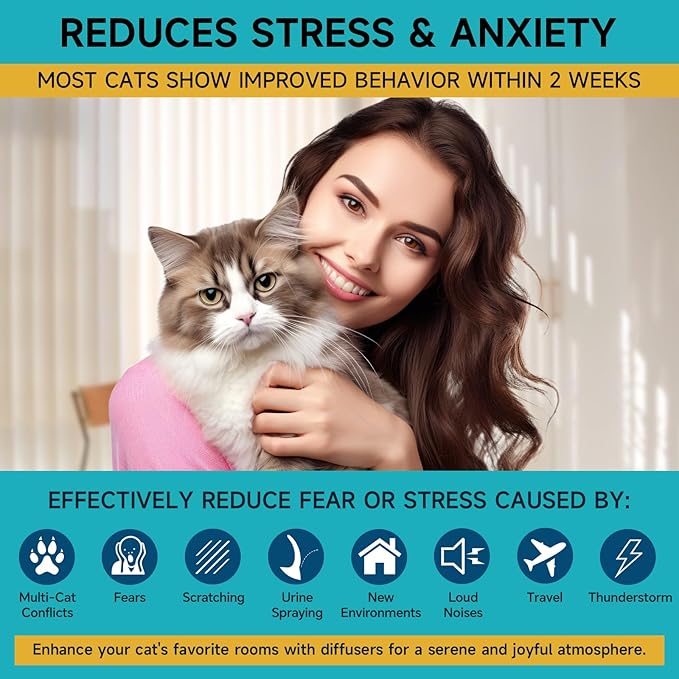 Cat Calming Diffuser Refills - 6 Pack Cat Pheromones Calming Diffuser for Cat Anxiety Relief, Cat Pheromone Diffuser, 180 Days Pheromone Diffuser to Calm Cats, Fits All Common Diffuser Heads