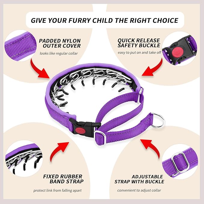 Martingale No Pull Dog Collar for Large Medium Small Dogs, Heavy Duty Nylon Reflective Adjustable Anti Pull Slip Collar with Buckle for Training Walking S Purple