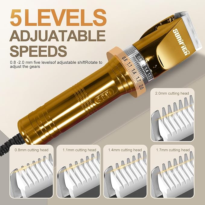 Professional Dog Grooming Clippers for Thick Coat - Dog Hair Trimmer for Grooming- Sheep Shears for Thick Hair – Pet Grooming Clippers for Dogs, Cats, Sheeps, Horse (Gold)