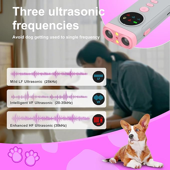Dog Bark Deterrent Devices, Ultrasonic Bark Deterrents Rechargeable Anti-Barking Device with LED Display Screen Long Range in 50FT for Dog Training Bark Collar Alternative