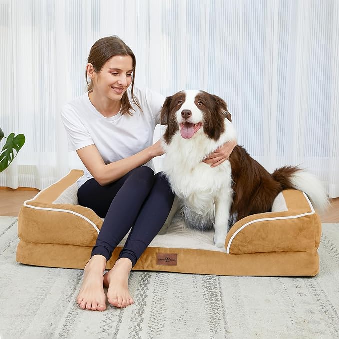 Comfort Expression Extra Large Dog Beds, XL Dog Beds Waterproof, Orthopedic Washable Dogs Beds with Bolster, Pet Sofa Couch with Removable Cover & Non-Slip Bottom(X-Large,Khaki)