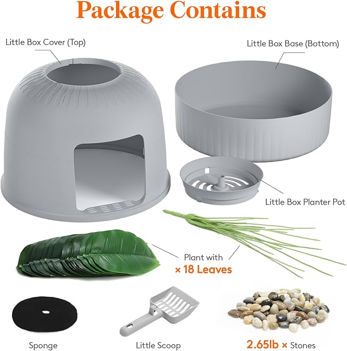 Lifewit 2 Pack Litter Box Cat with Faux Plant & Scoop, Hidden Enclosure Litter Tray with Odor Control & Carbon Filter in Living Room, Bedroom, Corner, Grey