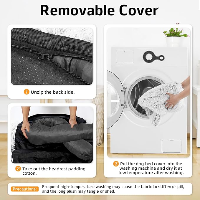 Calming Dog Bed Fluffy Plush Dog Mat for Furniture Protector with Removable Washable Cover for Large Medium Small Dogs and Cats (Medium, Light Grey)