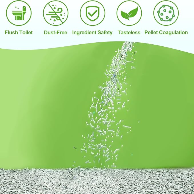 Vealind Cat Litter Fast Clumping Tofu Cats Litter, Flushable Ultra Absorbent 5 in 1 Dust-Free Flushable Odor Free Activiated Carbon Litter Pellets Unscented (2 PACK-16 Pounds)
