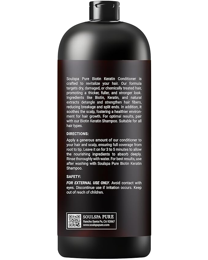 Biotin Conditioner with Keratin - Intense Repair & Strength Boost Formula - Nourishes Scalp for Healthy Hair Growth, with Tea Tree Oil & DHT Blockers, for Men & Women, 16 fl oz - SOULSPA PURE