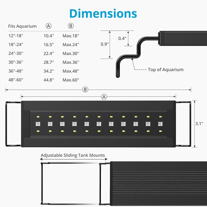 NICREW C10 24/7 LED Aquarium Light for Plants, 12-18 Inches, Full Spectrum Fish Tank Light with Timer, Brightness Adjustable