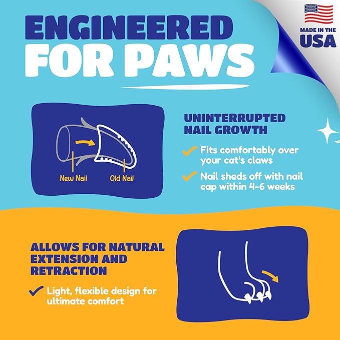 Soft Claws Cat Nail Caps for Large Cats – (40 Caps, Purple & Black) - Made in USA - Veterinarian-Developed | Protects Furniture & Skin - Easy to Apply, Long-Lasting Anti-Scratch Soft Cat Claw Covers