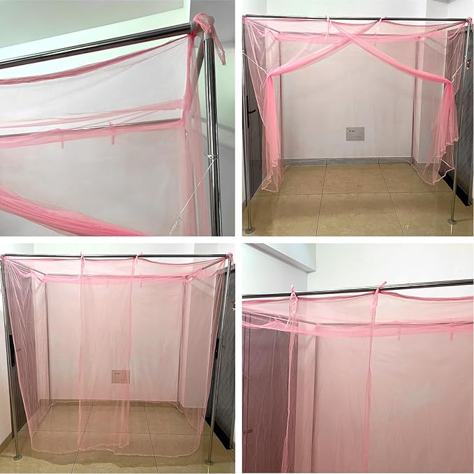 4 Corners Pink Rectangular Mosquito Net for Bed Mosquiteros para Camas Bed Netting Canopy Mosquito Mesh for Camping Outdoor Travel Dormitory Home Bedroom Decor L75 X W39 X H63 Inch