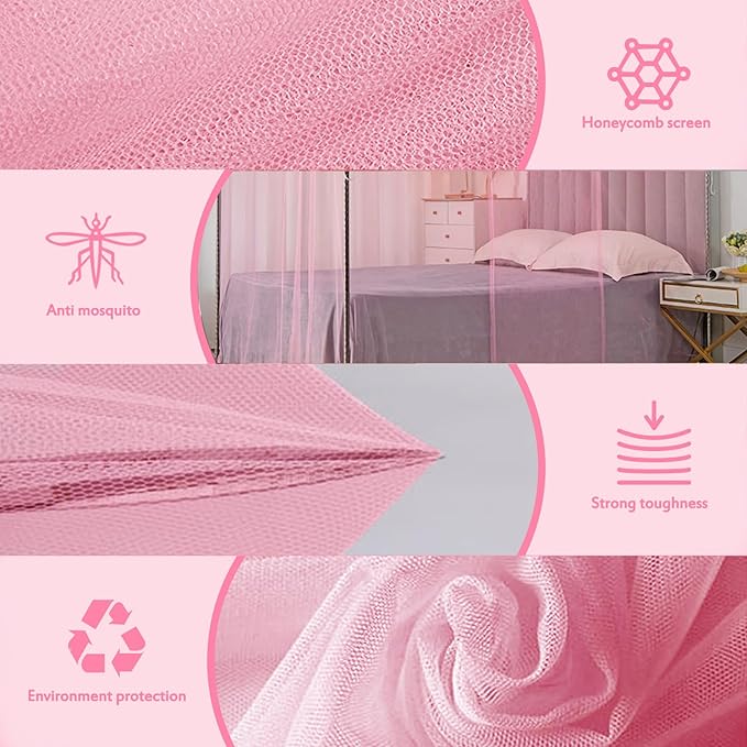 4 Corners Pink Rectangular Mosquito Net for Bed Mosquiteros para Camas Bed Netting Canopy Mosquito Mesh for Camping Outdoor Travel Dormitory Home Bedroom Decor L79 X W47 X H71 Inch