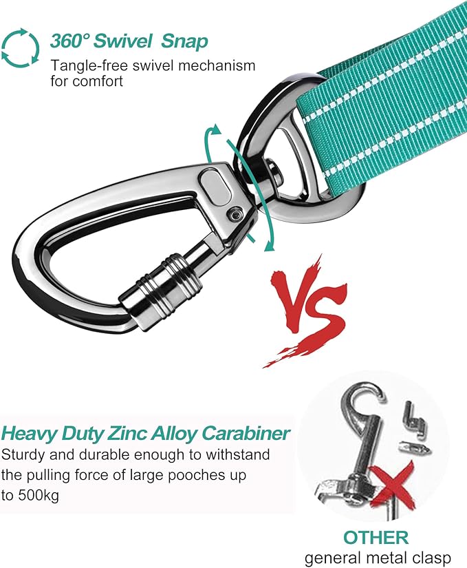 AUBELL Dog Seat Belt for Car,2 Pack Set 3-in-1 Adjustable Reflective Bungee Heavy Duty Dog Car Harness Tether with Clip Hook Latch & Buckle,Swivel Zinc Alloy Carabiner,Black+Teal