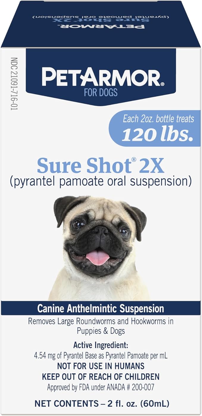 PetArmor Sure Shot Liquid De-Wormer for Dogs and Puppies, Liquid De-Wormer Treats Roundworms & Hookworms in Dogs and Puppies 2 Weeks and Older, For Dogs Under 120 lbs, 2 ounces