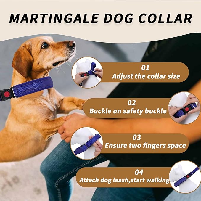 Martingale No Pull Dog Collar for Large Medium Small Dogs, Heavy Duty Nylon Reflective Adjustable Anti Pull Slip Collar with Buckle for Training Walking L Dark Blue