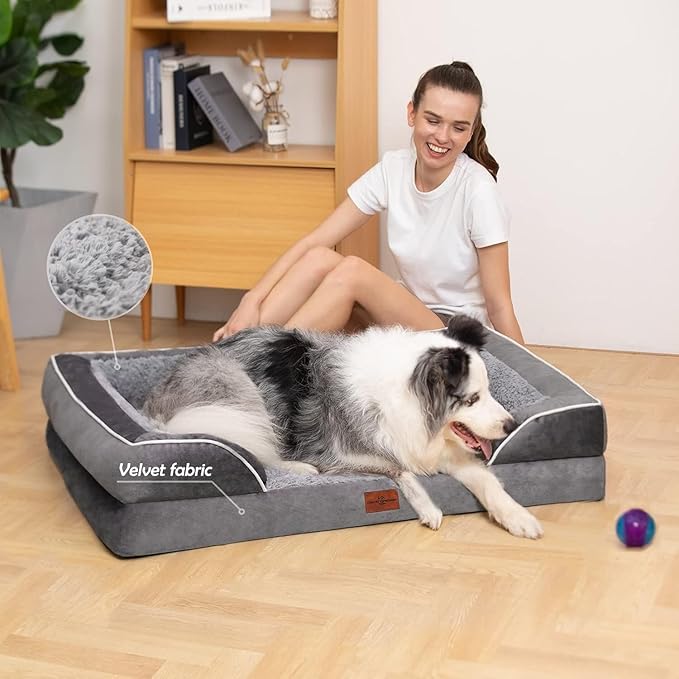 Comfort Expression XXL Orthopedic Dog Bed for Extra Large Dogs, Waterproof Orthopedic Foam Dog Beds, Washable Dogs Sofa Beds with Removable Cover & Non-Slip Bottom(XX-Large,Grey)