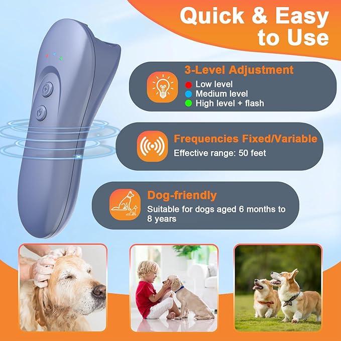 Dog Bark Deterrent Device,Ultrasonic Anti-Barking Devices with Sonic Emitters,Up to 15Ft Long Range & Rechargeable Bark Control,Safe for Dogs Training,Indoor & Outdoor(Purple)