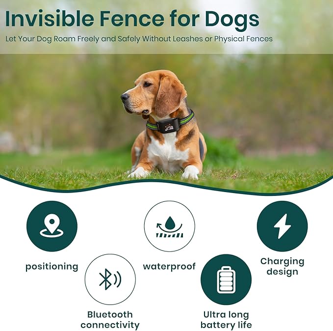 Upgraded GPS Dog Fence & Tracking Collar System - No Subscription Required, Customizable Boundaries via App, Waterproof Rechargeable Collar with Remote Training, 1-Minute Setup Black