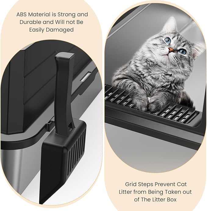 XXXL Stainless Steel Litter Box,Extra Large 28" L x 20" W Metal Litter Box for Big Cats & Multiple Cats with High Sided, Anti-Urine Leakage, Non-Sticky, Easy Cleaning, Include Scoop(Black)