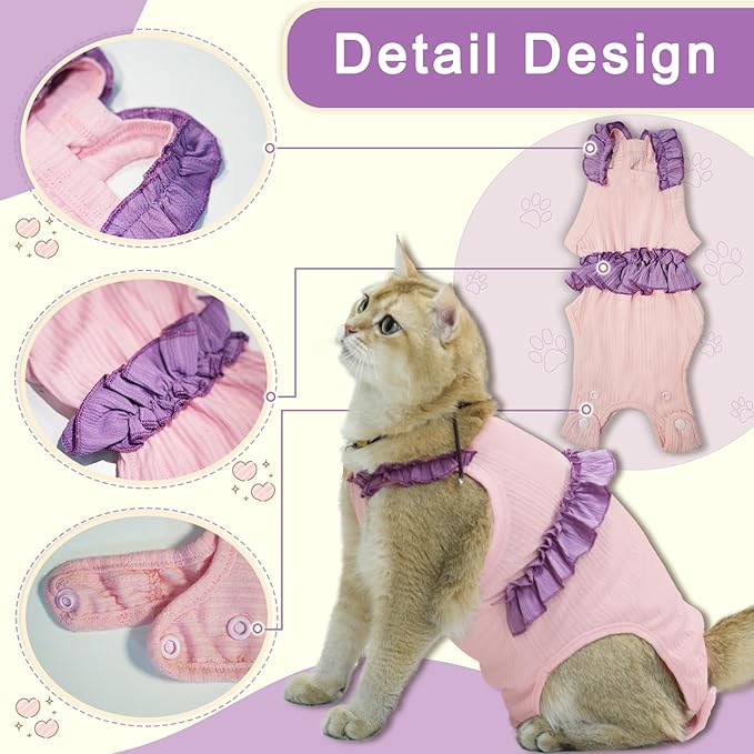 Cat Recovery Suit,Kitten Onesie After Surgery,E-Collar Alternative for Abdominal Wound and Skin Diseases,Soft Breathable Bodysuit After Spay（Yellow-m）