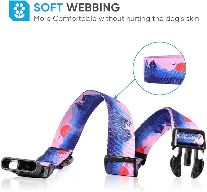 HEELE Dog Collar, Adjustable Soft Dog Collar for Small Medium Large Dogs,Floral Patterned Puppy Collars with Quick Release Buckle S Length 9.84''-14.96'