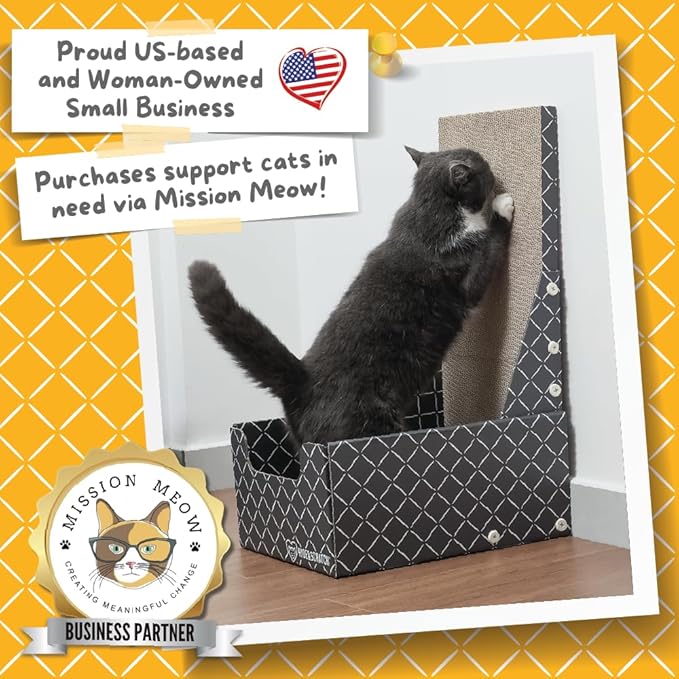 HIDE & SCRATCH 26" L Shaped Cat Scratcher Box and Cat Bed with Double-Sided Cardboard Cat Scratch Pad