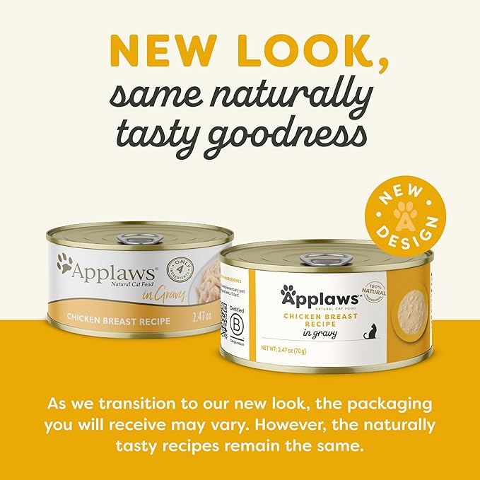 Applaws Natural Wet Cat Food in Gravy, Limited Ingredient Canned Wet Cat Food, No Additives, Made with Natural Ingredients, Chicken Breast in Gravy (24 x 2.47oz Cans)