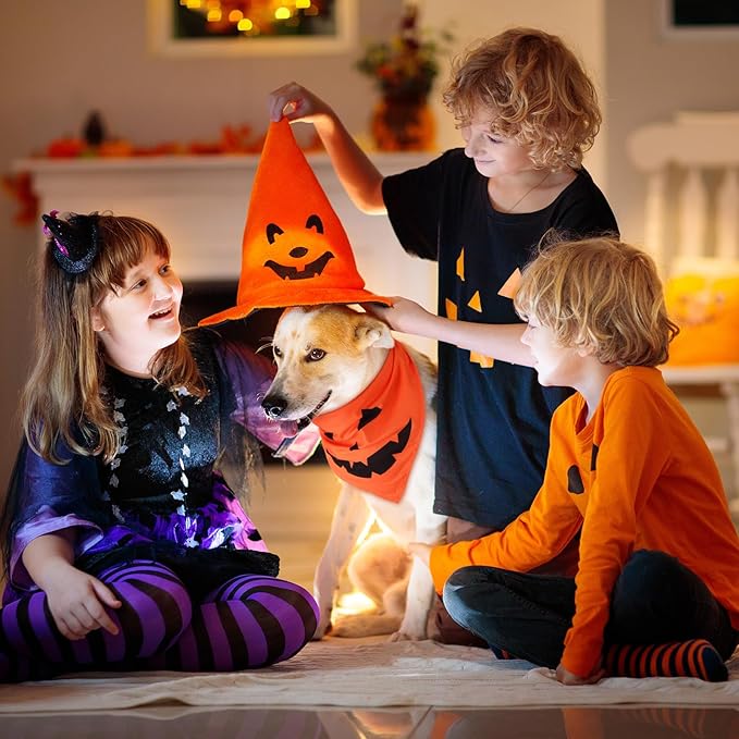 Newwiee 50 Pcs Halloween Dog Bandanas Bulk Pumpkin Dog Bandanas for Dogs Bibs Triangle Dog Scarf Dog Kerchief Set Orange Dog Bandanas for Halloween Pet Costume Accessories Decoration