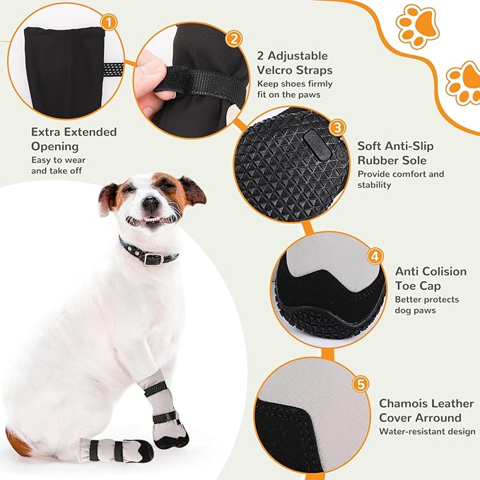 Winter Dog Snow Boots with Warm Wool Lining, Dog Shoes for Large Small Medium Dogs, Dog Booties and Paw Protectors, Anti-Slip Dog Shoes with Reflective for Snow, Hardwood Floors, Hiking (Size 4)