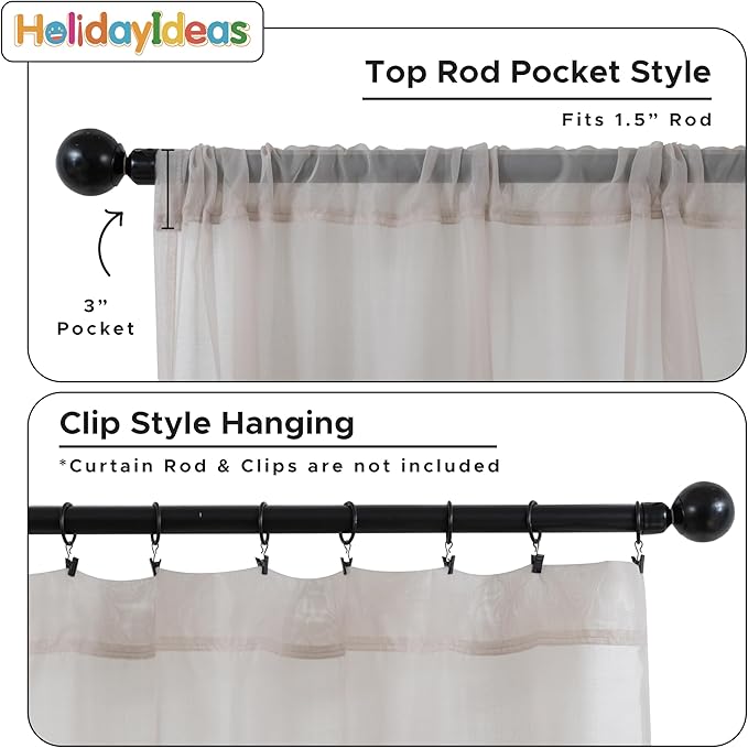 HolidayIdeas All Weather Outdoor Patio Curtains 6 Pcs Linen Look Rod Pocket Sheer Outdoor Curtains for Porch, Balcony, Gazebo, Pergolas,Cabana,Cloud Grey, 54x120 Inch